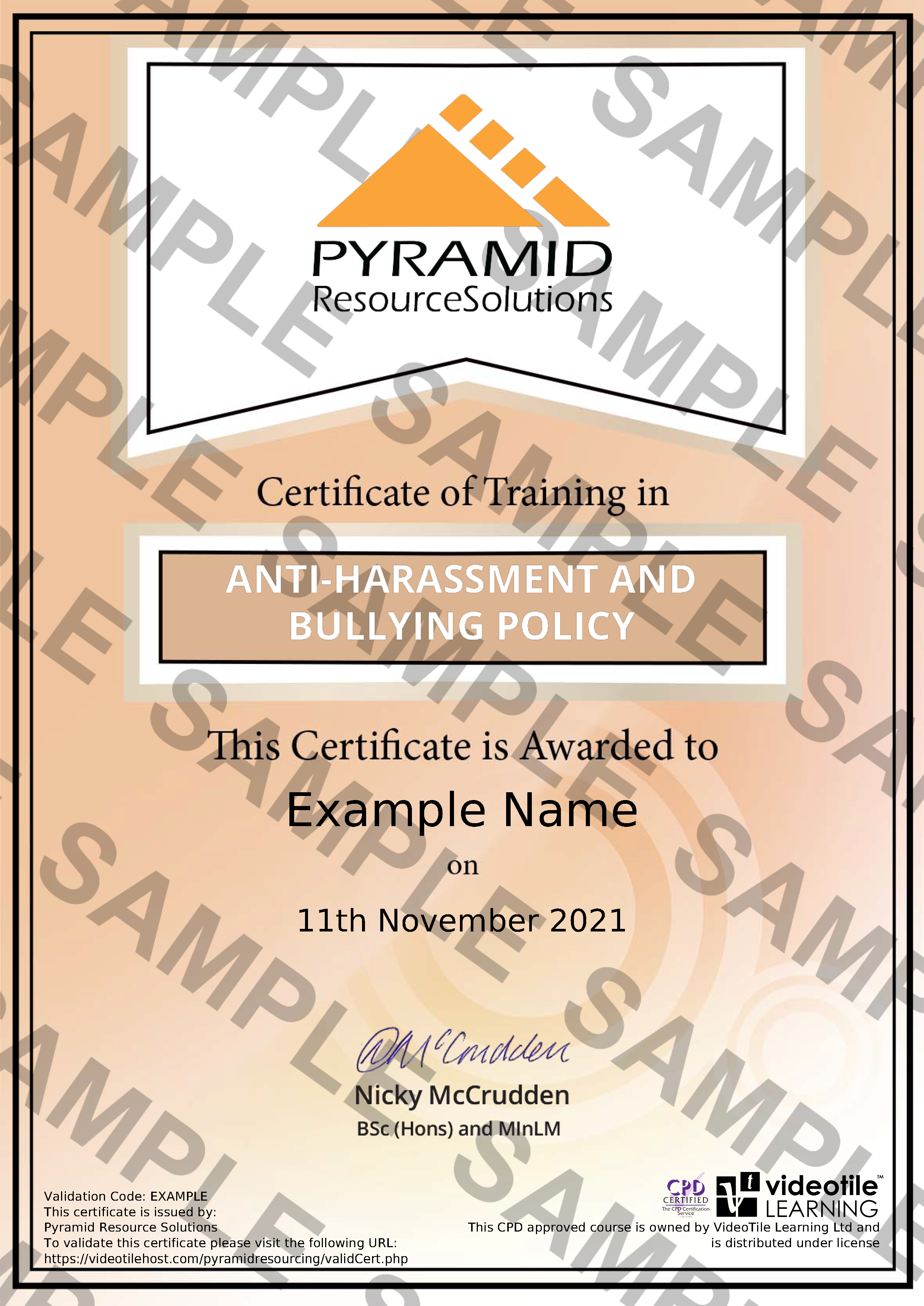 sample certificate